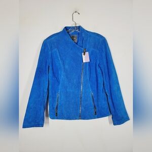 Queen Collection Bright Blue Leather Jacket, Size Medium